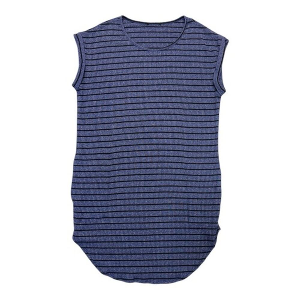 Blue Black Striped Tunic Top w/ Pockets Casual Capsule Medium